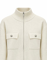 Lucca Half Neck Zip Up in ivory, women's half neck knit zip up jacket