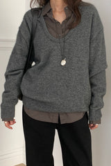 Deep U Raccoon Knit in Charcoal, women's raccoon wool deep U neck sweater