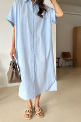 Cuff Sleeve Long Shirt Dress