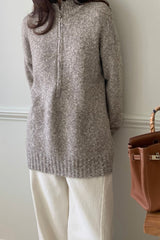 Rabbit Wool Zip Up in Brown, women's knit zip up cardigan
