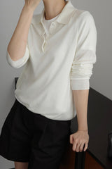 Silk Wool Collar Button Knit