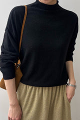 Way Turtleneck Knit in Black, two-way wool mock neck sweater