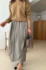 Twill Tulip Banding Skirt in beige, women's twill wrap long skirt
