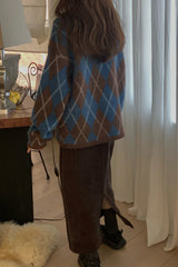 Dia Brush Sweater in Brown, brushed alpaca argyle sweater