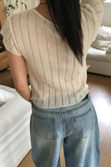 Pointelle Button Knit Top