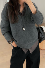 Deep U Raccoon Knit in Charcoal, women's raccoon wool deep U neck sweater