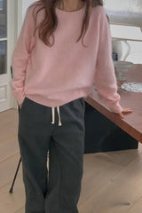 Cashmere Round Sweater in Pink, cashmere wool silk crewneck sweater