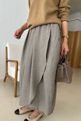 Twill Tulip Banding Skirt in beige, women's twill wrap long skirt