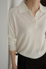 Silk Wool Collar Button Knit