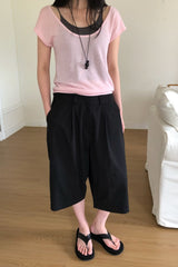 Wide Leg Cotton Half Pant