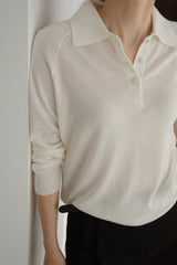 Silk Wool Collar Button Knit