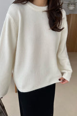 Soft Round Sweater in ivory, women's wool angora round neck sweater