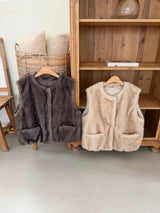Pony Fur Vest Jacket, women's pony fur round neck vest