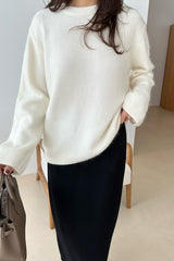 Soft Round Sweater in ivory, women's wool angora round neck sweater