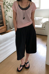 Wide Leg Cotton Half Pant