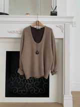 Deep U Raccoon Knit, women's raccoon wool deep U neck sweater