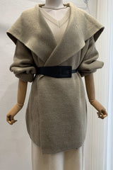 Wide Shawl Collar Knit Coat (separate belt included)