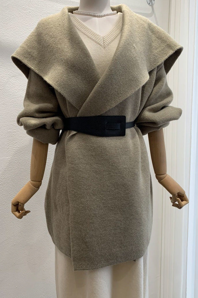 Wide Shawl Collar Knit Coat (separate belt included)
