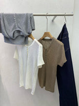 Placket Ribbed Knit Tee