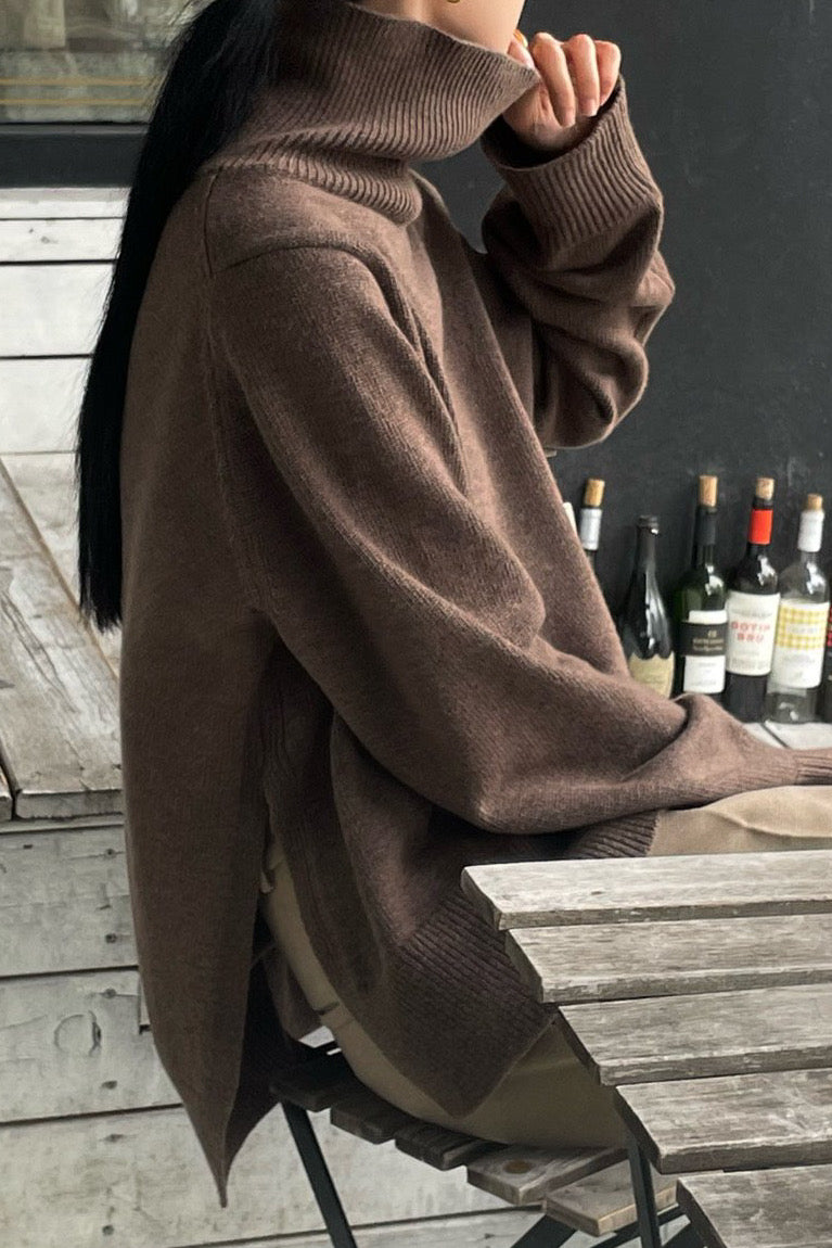 Side Slit Turtleneck Sweater