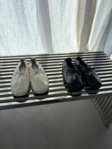 FB609 Flat in Ivory, glossy round toe flat shoes