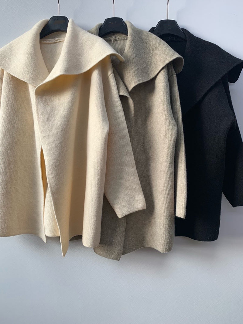 Wide Shawl Collar Knit Coat (separate belt included)