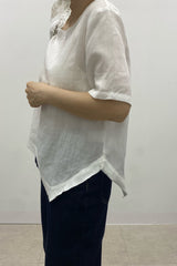 Asymmetric Hem Linen Blouse