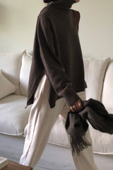 Side Slit Turtleneck Sweater