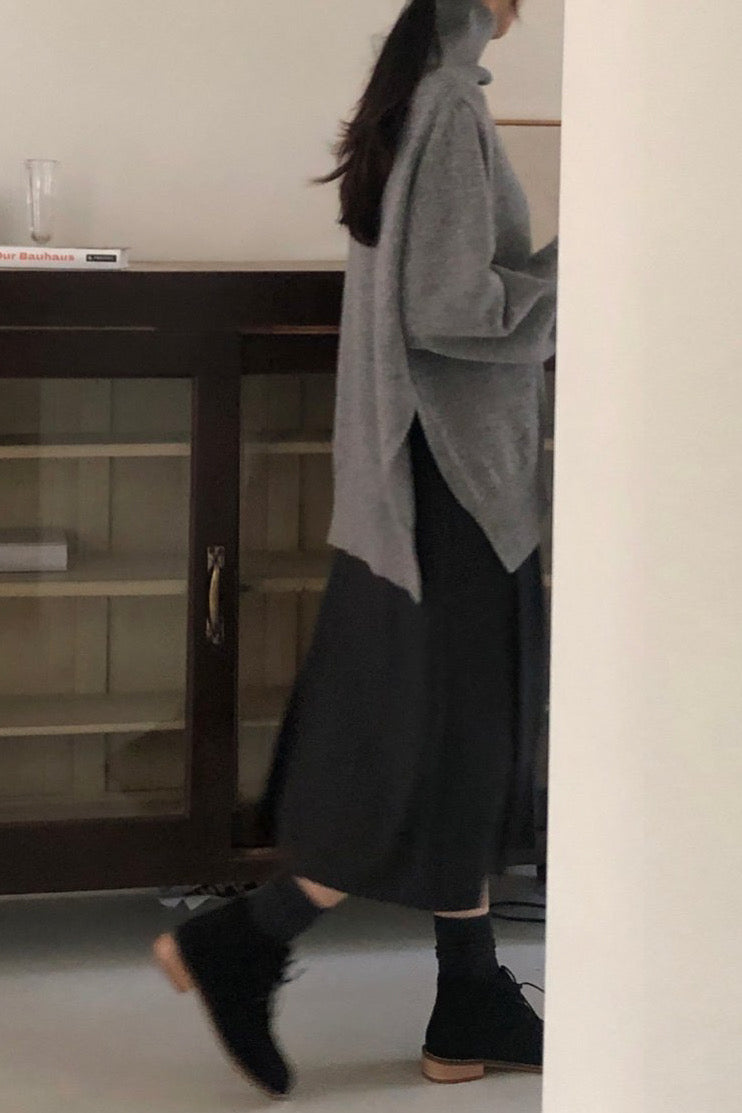 Side Slit Turtleneck Sweater