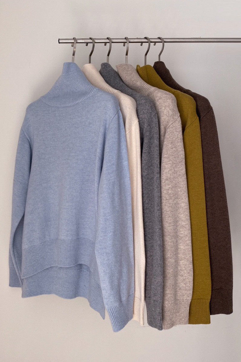 Side Slit Turtleneck Sweater