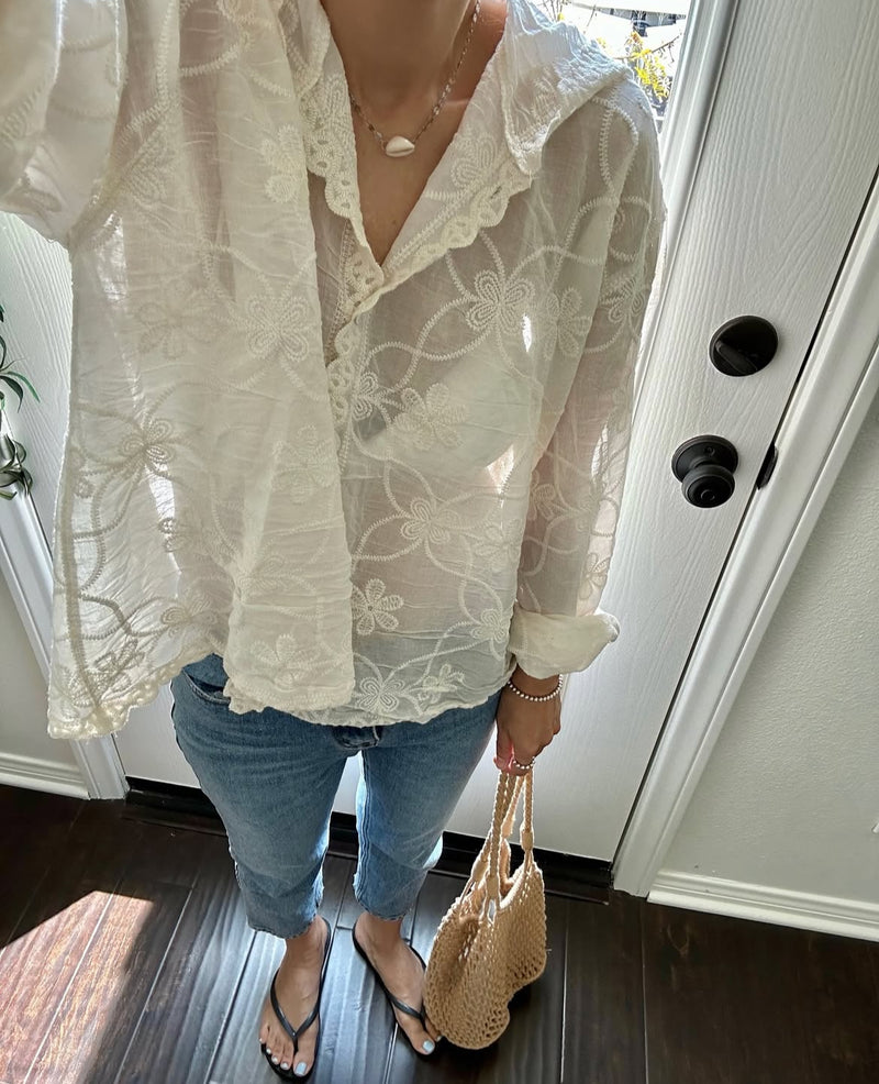 [FREE SHIPPING] LACE HOOD BLOUSE