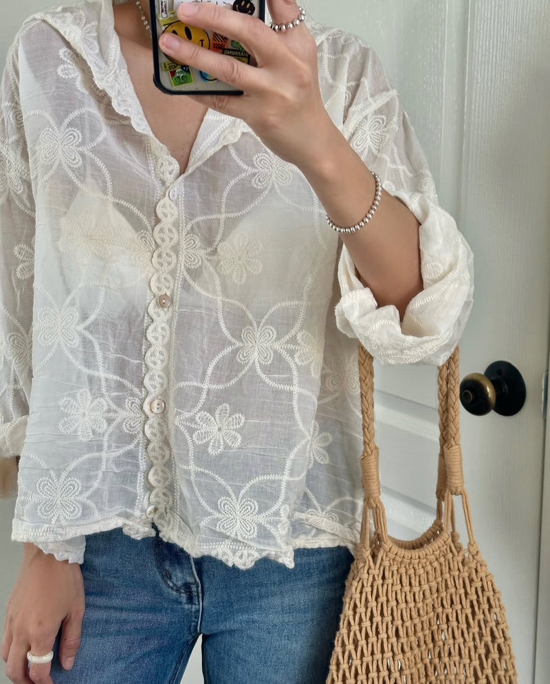 [FREE SHIPPING] LACE HOOD BLOUSE