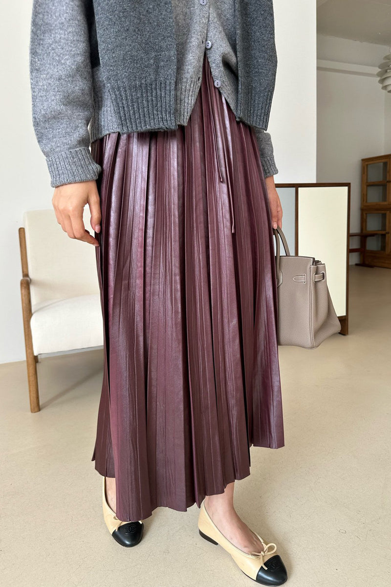 Leatherette Pleated Skirt